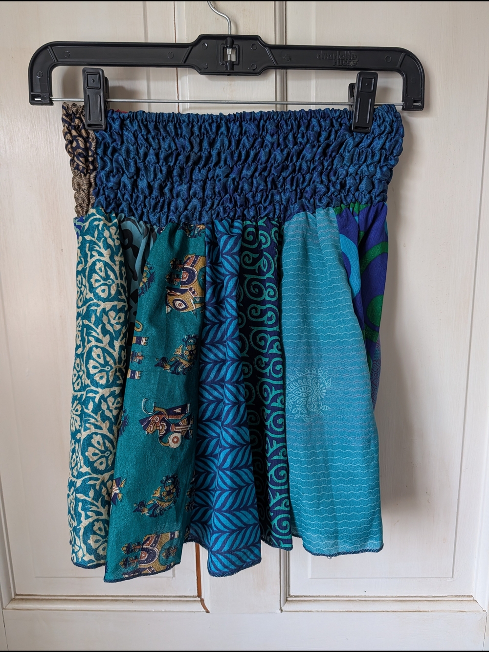 Smocked Waist Teal & Navy Multi-Panel Skater Skirt - Picture 1 of 4